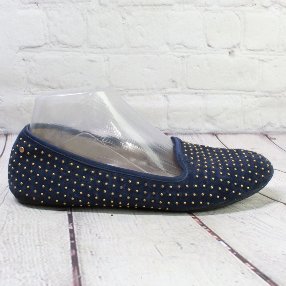 UGG Alloway Blue Suede Studded Sheepskin Lined Ballet Flats Shoes US 7.5 - Picture 1 of 9